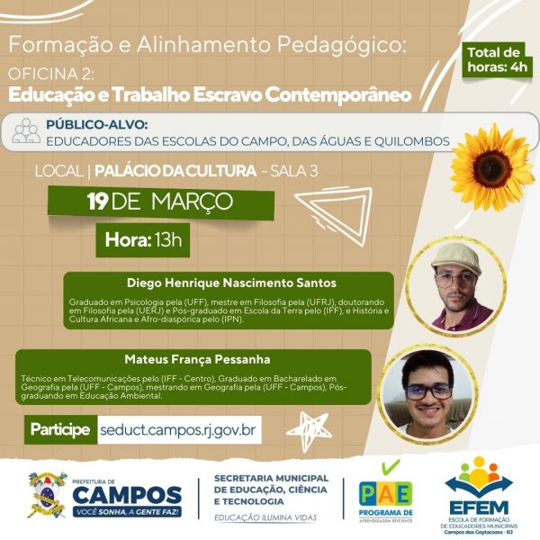 Formação e Alinhamento Pedagógico: Oficina 2: Educação e Trabalho Escravo Contemporâneo