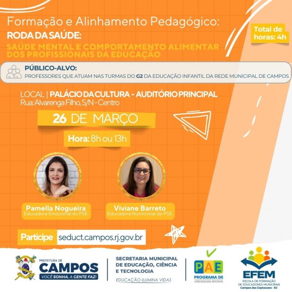 Formação e Alinhamento Pedagógico: Roda da Saúde: Saúde Mental e Comportamento Alimentar dos Profissionais da Educação