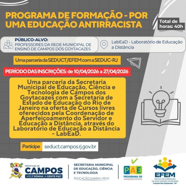 PROGRAMA DE FORMAÇÃO - POR UMA EDUCAÇÃO ANTIRRACISTA