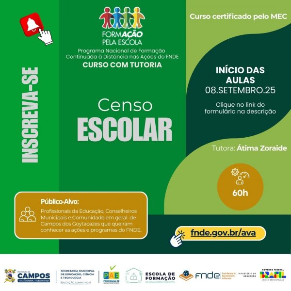Curso online Censo Escolar RJ - Programa Formação pela Escola - FPE