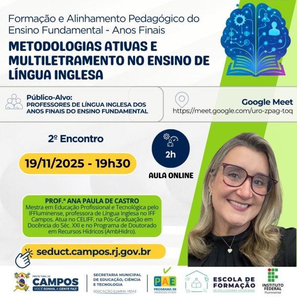 FORMAÇÃO E ALINHAMENTO PEDAGÓGICO DO ENSINO FUNDAMENTAL - ANOS FINAIS: "Metodologias Ativas e Multiletramento no Ensino de Língua Inglesa"